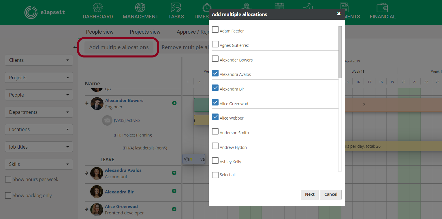 Multiple allocation in Resourcing planner