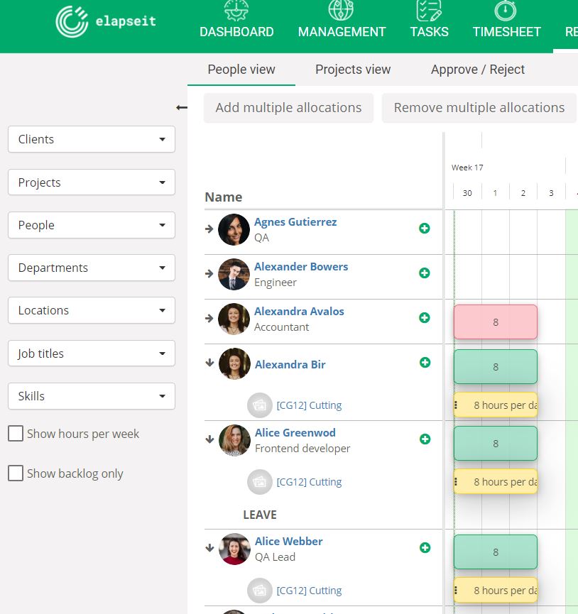 How a multiple allocation look like in the Resourcing planner