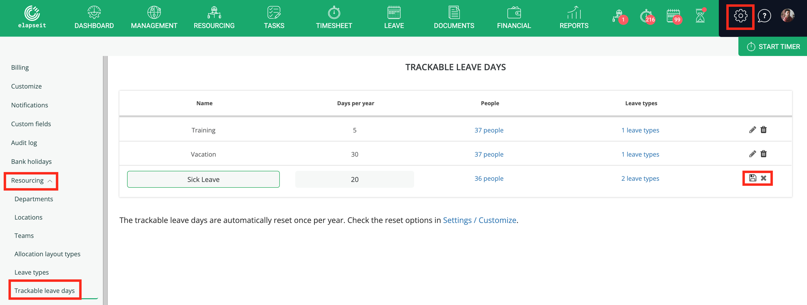Setting Trackable leave