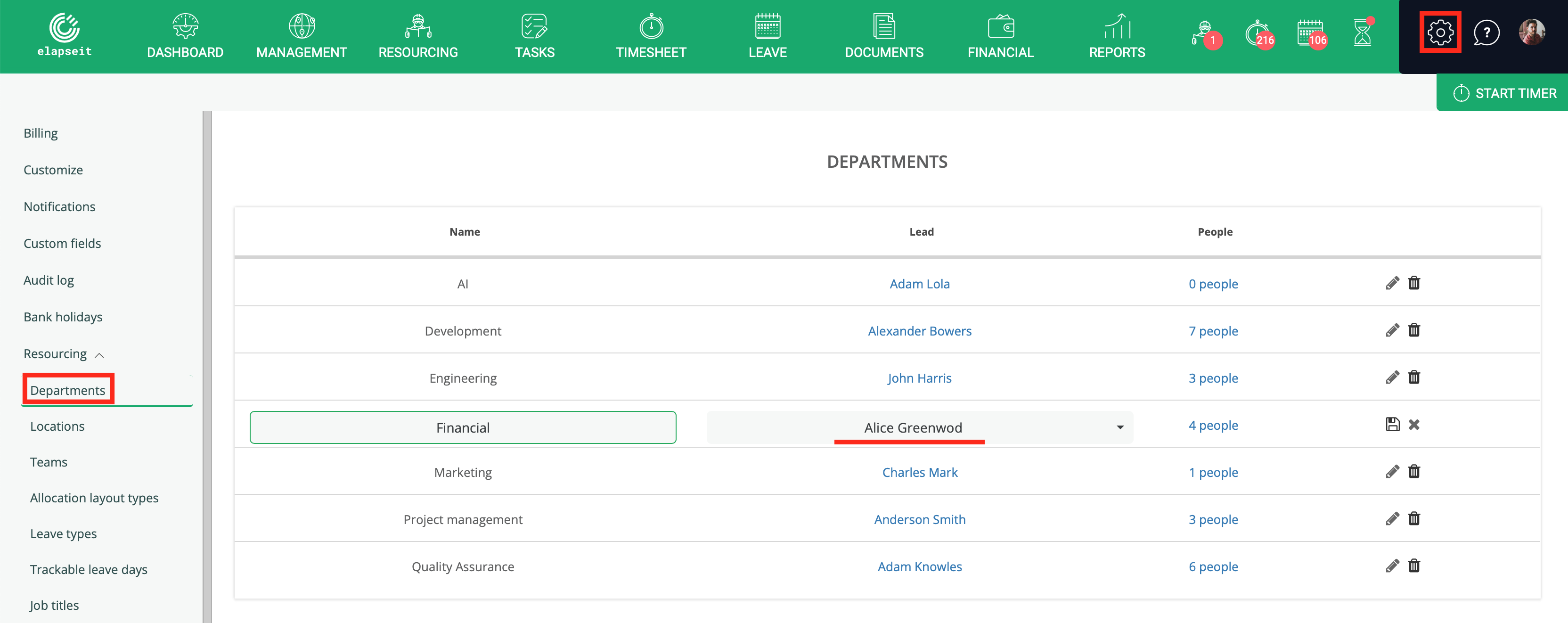 Setting the leave approval for Department lead