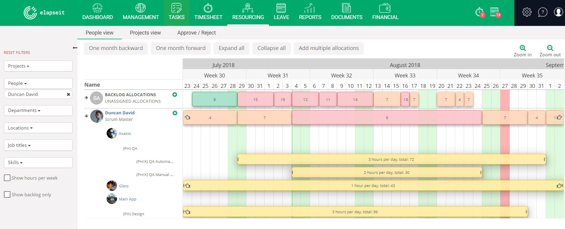 The allocated hours from the planner will be visible in Timesheet as well