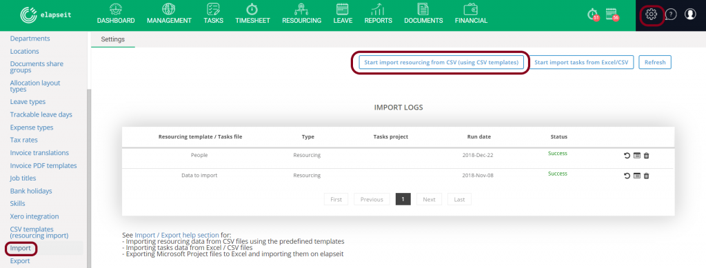 Import and/or Export data | elapseit Help Center