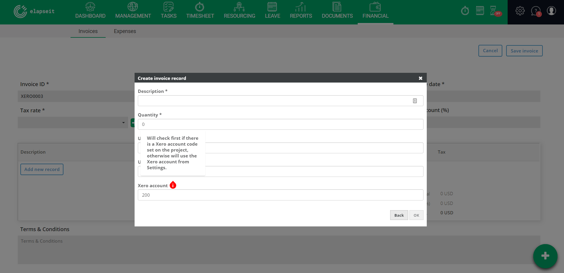 account code in invoice