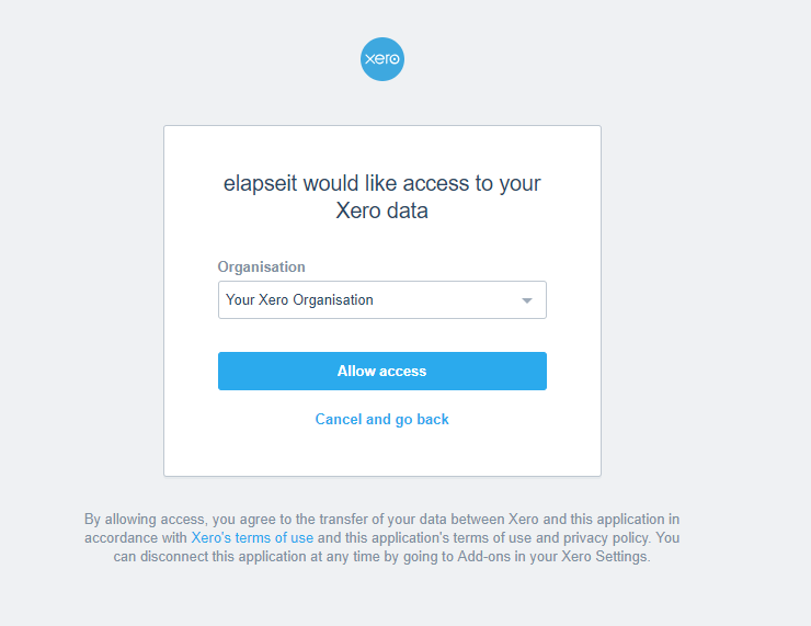 Access Xero from elapseit