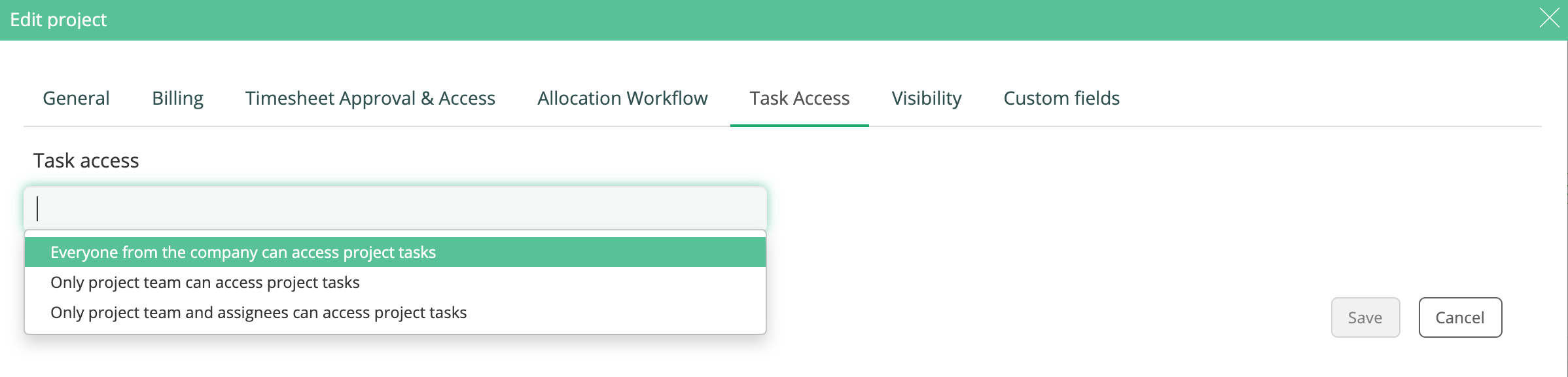 Settings who to have access to task on the project