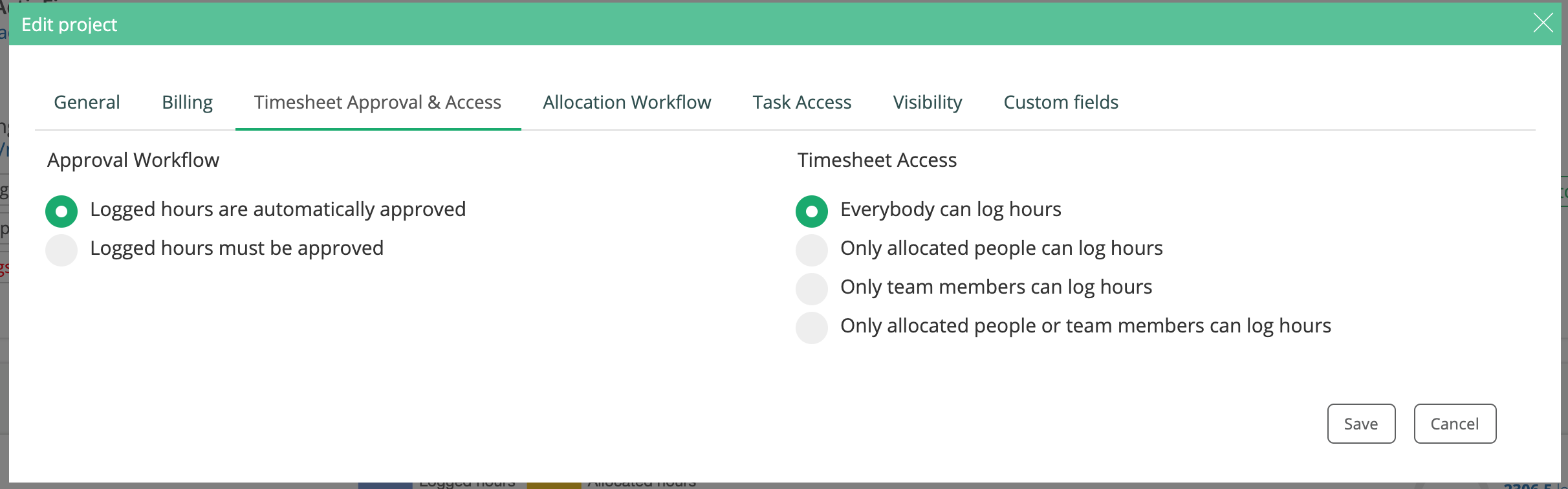 Timesheet approval and access