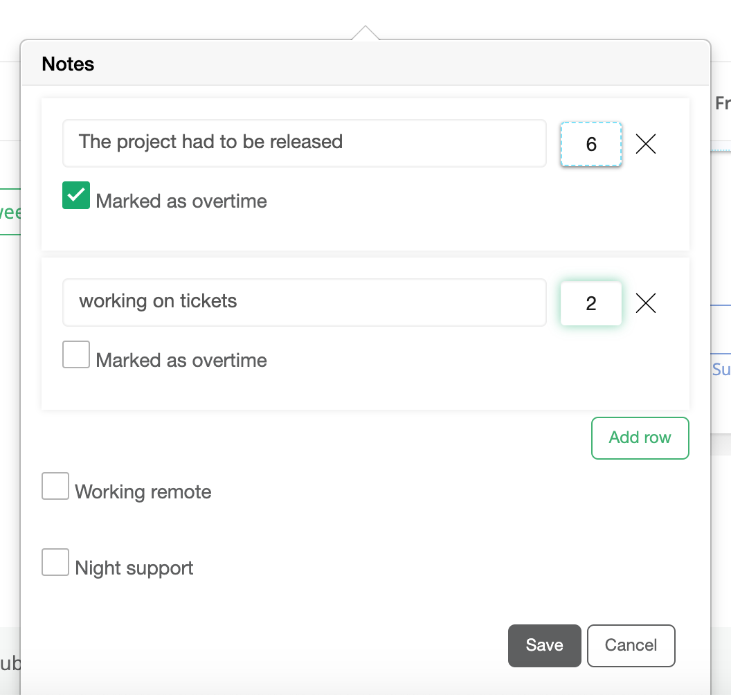 Adding marked as overtime hours