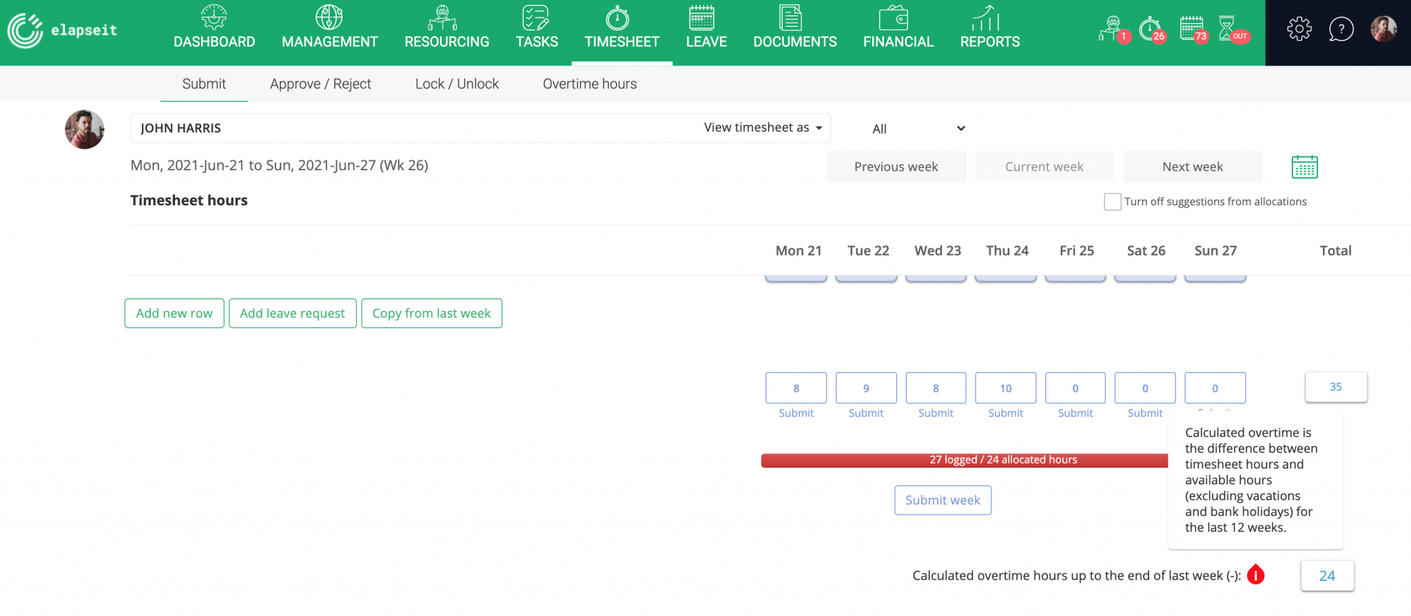 Overtime in timesheets | elapseit Help Center