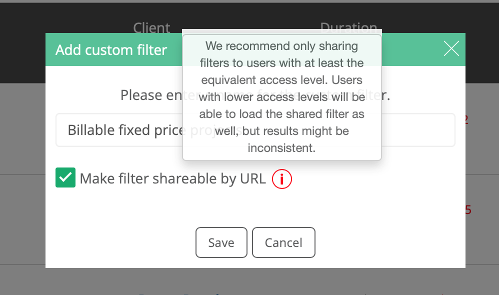 Make filter a shareable link